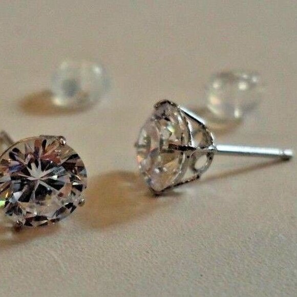 1 CARATS ROUND SIMULATED DIAMOND STUD EARRINGS 14K SOLID WHITE GOLD - Picture 3 of 7